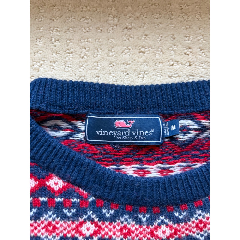 Vineyard Vines Sweater Medium Blue Red Fair Isle Knit Heritage Preppy Americana - Picture 2 of 11
